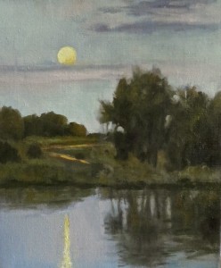 A PRAYER - 20.5 cm x 30.48 cm - Small plein air painting used to create the large canvas MOON ON THE WATER