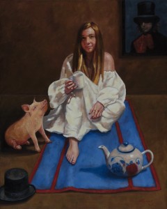 WAITING FOR THE HATTER - Oil on canvas - 60.96 cm x 76.2 cm, represented by Gallery Studio Arte Carapostol, Venice '16 and Gran Prix Louvre video exposition Paris, 